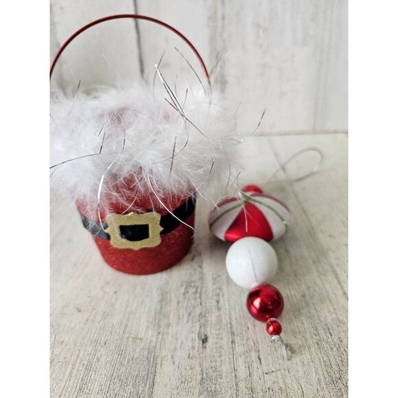 Santa bucket ornament feather glitter red ornament Xmas set tree - Picture 1 of 13